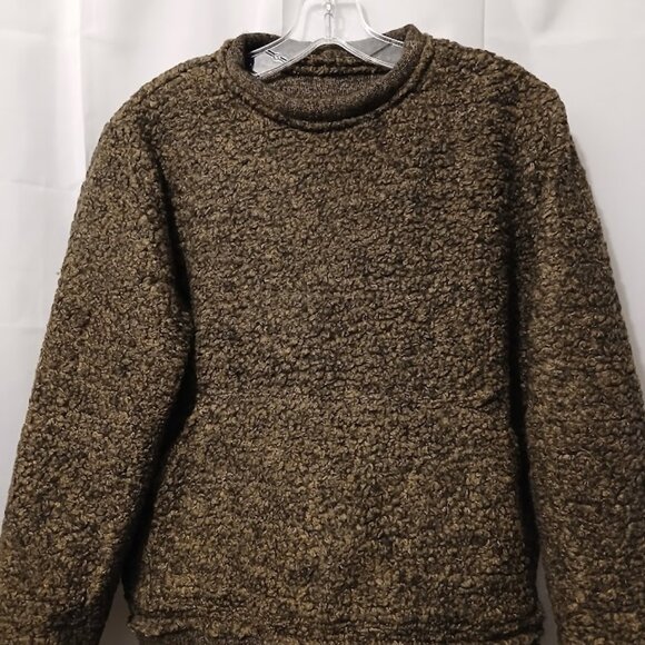New Sherpa Curly Fleece Sweatshirt womens M Brown Black Chunky pullover Relaxed - Picture 2 of 7